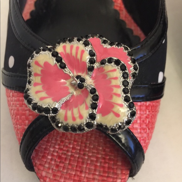 Beverly Feldman🌷Heels Sz 8 Blk/Wht Poka Dot - Picture 4 of 8